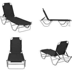 vidaXL Ligbed aluminium en textileen zwart - Ligstoel - Ligstoelen - Loungebed - Loungebedden