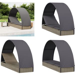 vidaXL Ligbed met rond dak 211x57x140 cm poly rattan grijs - Ligbed - Ligbedden - Tuinstoel - Relaxstoel