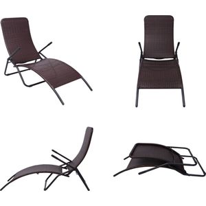 vidaXL Inklapbaar ligbed poly rattan bruin - Ligstoel - Ligstoelen - Lig Stoel - Lig Stoelen