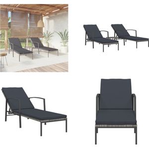 vidaXL Ligbedden 2 st met tafel poly rattan grijs - Ligstoel - Ligstoelen - Ligbed - Terrasstoel