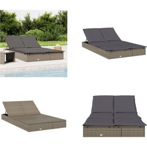 vidaXL Ligbed met kussens 2-persoons poly rattan grijs - Ligbed - Ligbedden - Tuinstoel - Relaxstoel