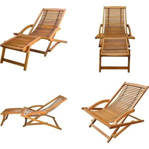 vidaXL Terrasstoel met voetensteun massief acaciahout - Ligstoel - Ligstoelen - Lig Stoel - Lig Stoelen