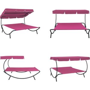 vidaXL Loungebed met luifel roze - Ligstoel - Ligstoelen - Ligbed - Ligbedden