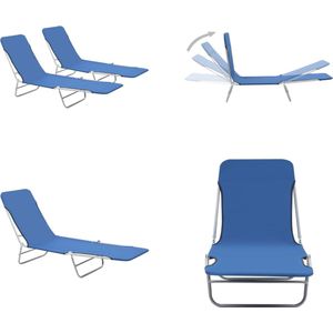 vidaXL Ligbedden inklapbaar 2 st staal en stof blauw Ligbed - Strandstoel - Lounge Stoel - Relaxfauteuil - Buitenmeubel - Tuinset - Balkon Meubilair - Terras Meubel - Zonnestoel - Zonnestoelen - Ligbed - Ligbedden