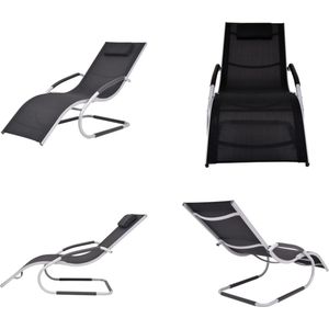vidaXL Ligbed met kussen aluminium en textileen zwart - Ligbed - Ligbedden - Ligstoel - Ligstoelen