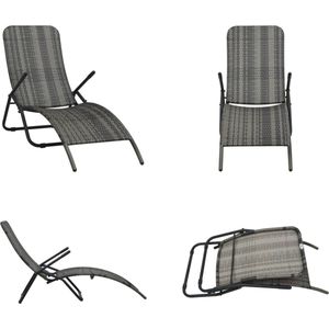 vidaXL Ligbed inklapbaar poly rattan grijs - Ligstoel - Ligstoelen - Lig Stoel - Lig Stoelen