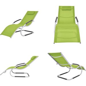 vidaXL Ligbed met kussen aluminium en textileen groen - Ligbed - Ligbedden - Ligstoel - Ligstoelen