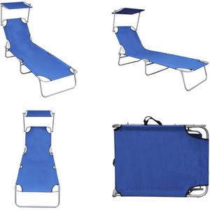 vidaXL Ligbed inklapbaar met luifel aluminium blauw - Ligbed - Ligstoelen - Opklapbaar Ligbed - Opklapbare Ligstoelen