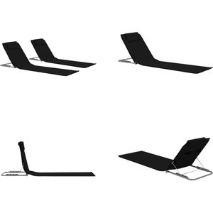 vidaXL Strandmatten inklapbaar 2 st staal en stof zwart - Strandstoel - Strandstoelen - Stoel - Stoelen