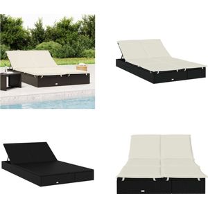 vidaXL Ligbed met kussens 2-persoons poly rattan zwart - Ligbed - Ligbedden - Tuinstoel - Relaxstoel