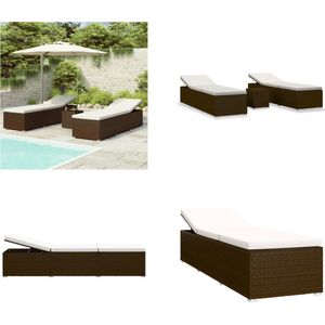 vidaXL 3-delige Ligbeddenset met theetafel poly rattan bruin Lounge Set - Loungebed - Tuinset - Buitentijd - Relaxen - Zonnig - Patio Meubels - Garden Furniture - Ligbed - Ligbedden - Ligbeddenset - Ligbeddensets