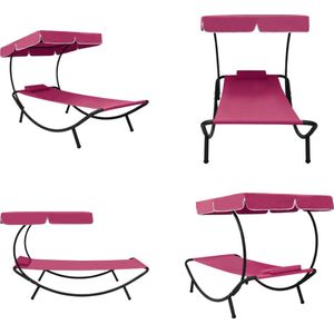 vidaXL Loungebed met luifel en kussen roze - Ligstoel - Ligstoelen - Loungebed - Loungebedden