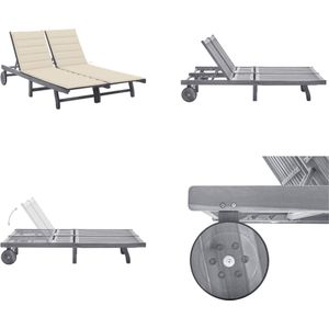 vidaXL Ligbed 2-persoons met kussens massief acaciahout grijs - Ligbed - Ligstoel - Ligbedden - Ligstoelen