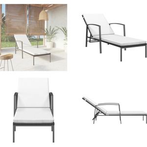 vidaXL Ligbed met kussen poly rattan zwart Loungeset - Lounge Stoel - Tuinset - Buis Meubilair - Outdoor Furniture - Garden Chair - Zonnebank - Ligstoel - Ligstoelen - Ligbed - Terrasstoel