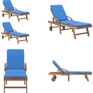 vidaXL Ligbedden met kussens 2 st massief teakhout blauw - Ligbed - Ligbedden - Lig Bed - Lig Bedden