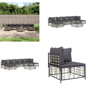 vidaXL 8-delige Loungeset met kussens poly rattan antracietkleurig - Loungeset - Loungesets - Tuinset - Tuinbank