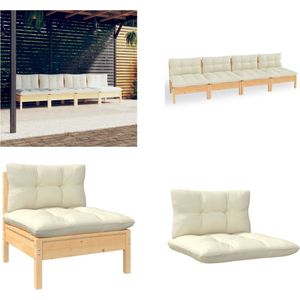 4-Sitzer-Gartensofa mit Creme Kissen Massivholz Kiefer - Gartenmöbel - Terrasse Möbel - Outdoor Sofa - Lounge Set - Rattan Sofa - Home & Living