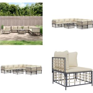 vidaXL 9-delige Loungeset met kussens poly rattan antracietkleurig - Loungeset - Loungesets - Tuinset - Tuinbank