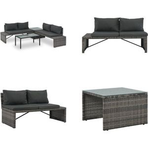 vidaXL Loungeset met kussens 3-delig poly rattan grijs - Tuinbankenset - Tuinbankensets - Tuinbanken Set - Tuinbanken Sets