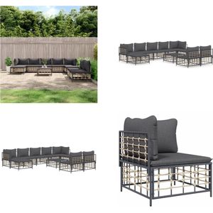 vidaXL 10-delige Loungeset met kussens poly rattan antracietkleurig - Loungeset - Loungesets - Tuinset - Tuinbank