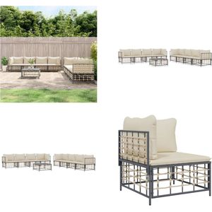 vidaXL 9-delige Loungeset met kussens poly rattan antracietkleurig - Loungeset - Loungesets - Tuinset - Tuinbank
