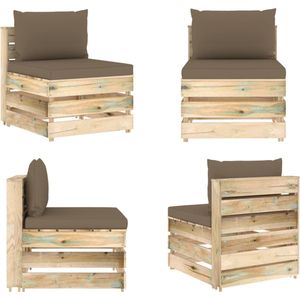 Modulares Mittelsofa mit Kissen Grün Imprägniertes Holz - Gartensorgausstattung - Holzsessel - Gartenlounge - Balkonmöblierung - Gartenmöbelset