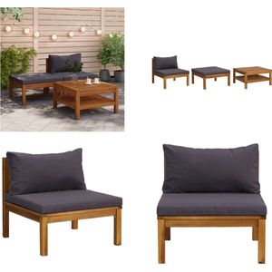 vidaXL 3-delige Loungeset met donkergrijze kussens acaciahout - Loungebank - Loungebanken - Loungeset - Loungesets