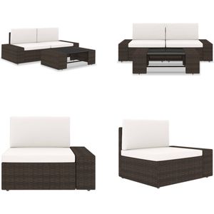 vidaXL 3-delige Loungeset poly rattan bruin - Loungeset - Loungesets - Tuinset - Tuinsets