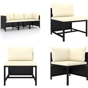 Vidaxl - 3-Sitzer-Gartensofa mit Auflagen Schwarz Poly Rattan - Outdoor Möbel - Gartenmöbel - Eckbank - Rattan Gartenmöbel - Balkonmöbel - Home &