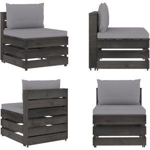 Modulares Mittelsofa mit Kissen Grau Imprägniertes Holz - Gartensofa - Holzsessel - Loungemöbel - Gartenlounge - Rattan Möbel - Home & Living