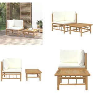 vidaXL 2-delige Loungeset met kussens bamboe crèmewit - Loungeset - Loungesets - Tuinset - Rattan Loungeset