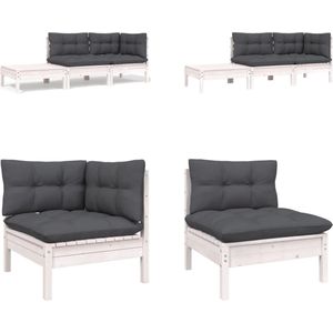 vidaXL 3-delige Loungeset met kussens massief grenenhout wit - Loungeset - Loungesets - Lounge Set - Lounge Sets