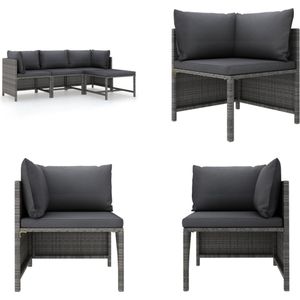 vidaXL 4-delige Loungeset met kussens poly rattan grijs - Loungeset - Loungesets - Lounge Set - Lounge Sets