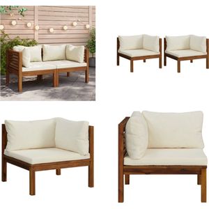 Ecksofas 2 Stk. mit Cremeweißen Kissen Massivholz Akazie - Holzsessel - Gartenstuhl - Esszimmertisch - Essplatzgruppe - Balkonmöbeln - Home & Living