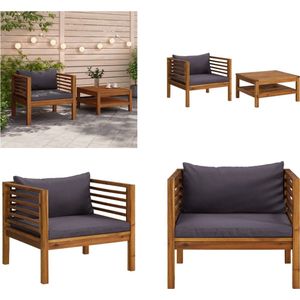 vidaXL 2-delige Loungeset met donkergrijze kussens acaciahout - Loungebank - Loungebanken - Loungeset - Loungesets