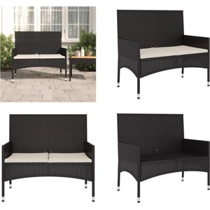 Gartenbank 2-Sitzer mit Kissen Schwarz Poly Rattan - Gartenzubehör - Gartenbank - Outdoor Möbel - Balkonmöbel - Lounge Set - Home & Living