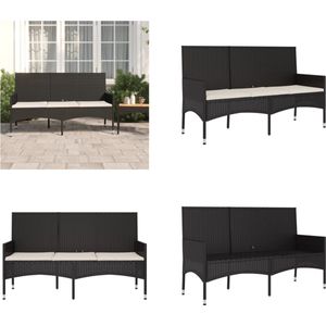Gartenbank 3-Sitzer mit Kissen Schwarz Poly Rattan - Gartenzubehör - Gartenbank - Outdoor Möbel - Lounge Set - Gartenlounge - Home & Living