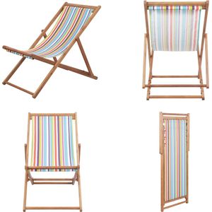 vidaXL Strandstoel inklapbaar stof en houten frame meerkleurig - Strandstoel - Strandstoelen - Houten Stoel - Houten Stoelen