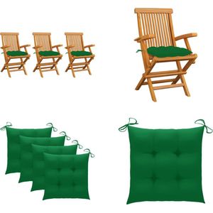 vidaXL Tuinstoelen 3 st met groene kussens massief teakhout - Tuinstoel - Tuinstoelen - Tuin Stoel - Tuin Stoelen