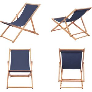 vidaXL Strandstoel inklapbaar stof en houten frame blauw Strandstoel - Lounge Stoel - Tuinset - Buitentools - Tuinbank - Relaxfauteuil - Ligbed - Strandstoel - Strandstoelen - Houten Stoel - Houten Stoelen