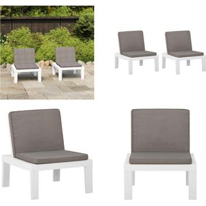 vidaXL Loungestoelen 2 st met kussens kunststof wit - Loungestoel - Loungestoelen - Tuinstoel - Tuinstoelen