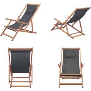 vidaXL Strandstoel inklapbaar stof en houten frame grijs - Strandstoel - Strandstoelen - Houten Stoel - Houten Stoelen