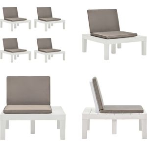 vidaXL Loungestoelen 4 st met kussens kunststof wit - Tuinloungestoel - Tuinloungestoelen - Tuinstoel - Tuinstoelen
