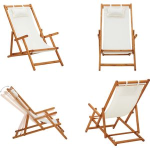 vidaXL Strandstoel inklapbaar massief eucalyptushout en stof crème - Strandstoel - Strandstoelen - Houten Stoel - Houten Stoelen