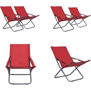 vidaXL Strandstoelen 2 st inklapbaar stof rood - Inklapbare Strandstoel - Inklapbare Strandstoelen - Stoel - Stoelen