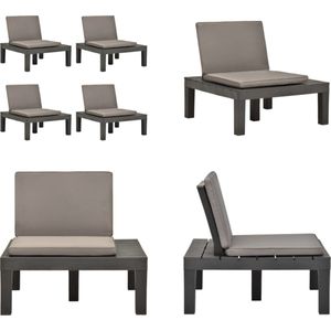 vidaXL Loungestoelen 4 st met kussens kunststof antraciet - Tuinloungestoel - Tuinloungestoelen - Tuinstoel - Tuinstoelen