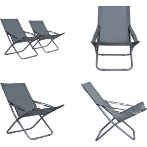 vidaXL Strandstoelen 2 st inklapbaar stof grijs - Inklapbare Strandstoel - Inklapbare Strandstoelen - Stoel - Stoelen