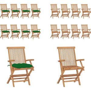 vidaXL Tuinstoelen 8 st met groene kussens massief teakhout - Tuinstoel - Tuinstoelen - Tuin Stoel - Tuin Stoelen