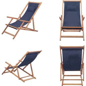 vidaXL Strandstoel inklapbaar stof en houten frame blauw - Strandstoel - Strandstoelen - Houten Stoel - Houten Stoelen