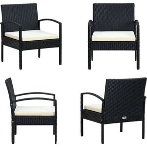 vidaXL Tuinstoel met kussen poly rattan zwart - Fauteuil - Fauteuils - Tuinfauteuil - Tuinfauteuils